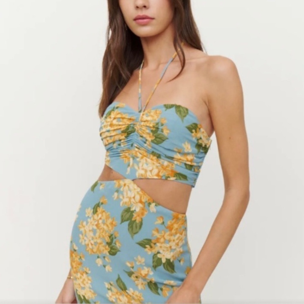 REFORMATION Riya cut out halter floral dress